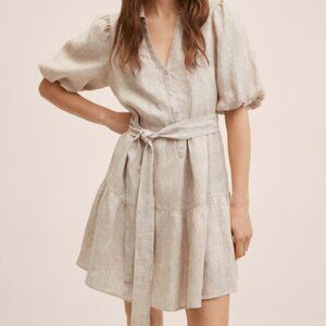 Mango Cream & Tan Striped Linen Dress – Size US 8 / EU L